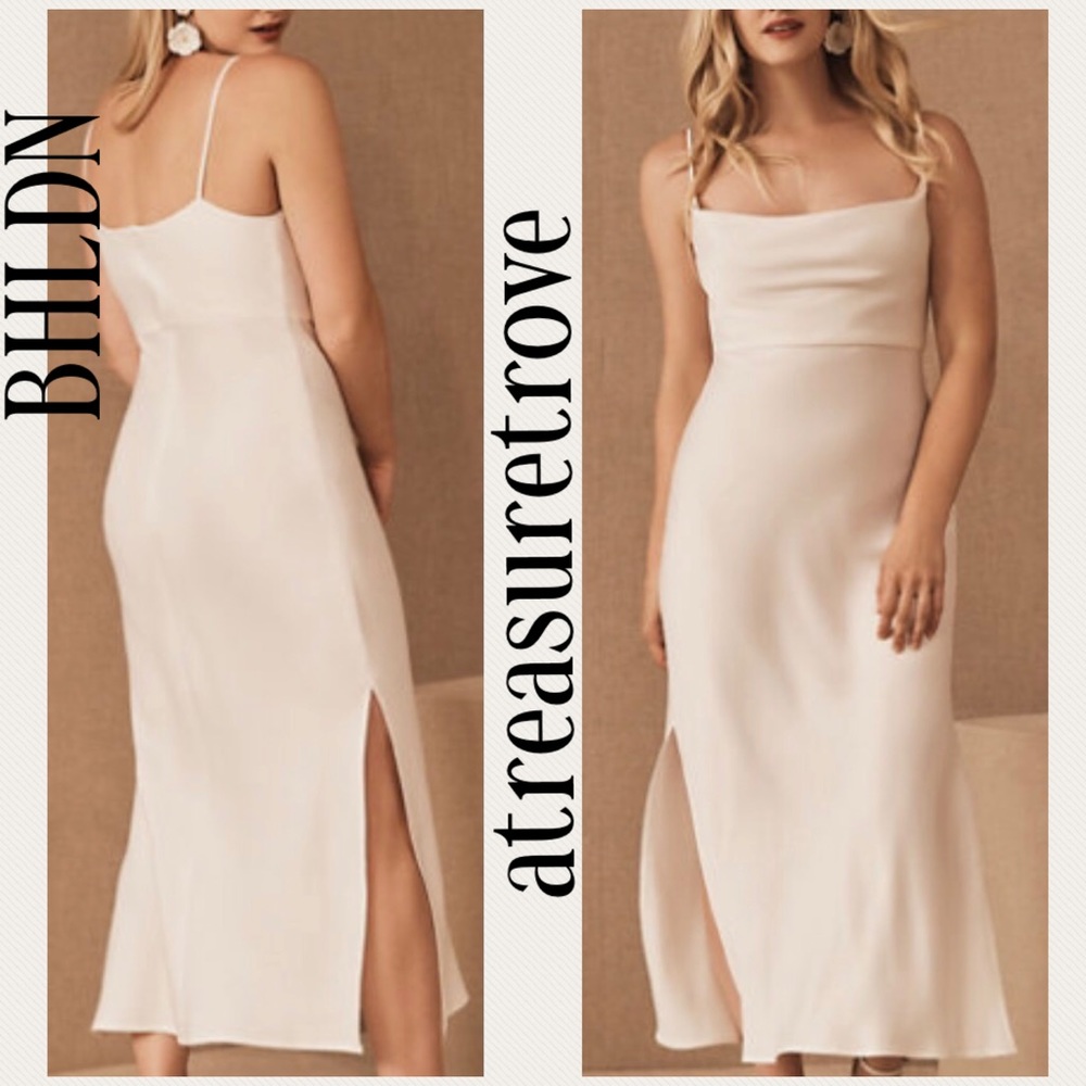 New BHLDN x Anthropologie Cali Satin 2 & 4 Off White Ivory Bridal Midi Slip - Picture 3 of 7